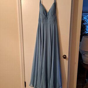 Azazie Steel Blue Avelina Bridesmaid Dress